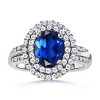 Oval Created Sapphire and Simulated Diamond Border Ring - 戒指 - $749.99  ~ ¥5,025.18