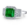 Square Emerald and Diamond Border Ring in Platinum Emerald Ring - Rings - $7,939.99 