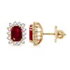 Ruby Earrings Emerald Cut Ruby and Diamond Border Earrings - Earrings - $7,909.99 