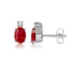 Oval Ruby and Diamond Earrings Studs in White Gold 14K - Earrings - $1,019.99 