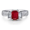 Emerald Cut Ruby and Diamond Three Stone Ring in Platinum - Rings - $7,209.99 