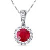 Round Ruby and Diamond Border Pendant Necklace Ruby Pendant - Necklaces - $1,279.99 
