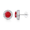 Round Ruby and Diamond Border Earrings Studs in White Gold 14K - Earrings - $3,649.99 