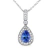 Pear Tanzanite and Diamond Vintage Pendant in White Gold 14K - Necklaces - $969.99 