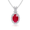 Oval Ruby and Diamond Border Pendant Necklace - Necklaces - $759.99 