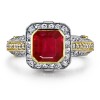 Square Ruby Diamond Border Ring in Platinum 18k Yellow Gold - Obroči - $19,970.00  ~ 17,151.94€