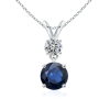 Round Blue Sapphire and Diamond V-Bale Pendant - Necklaces - $979.99 
