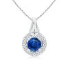Round Sapphire and Diamond Knot Pendant in 14k White Gold - Necklaces - $2,089.99 