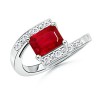 Emerald Cut Ruby and Round Diamond Bypass Ring in 14k White Gold - Aneis - $5,019.99  ~ 4,311.59€