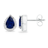 Pear Sapphire and Diamond Border Earrings in White Gold 14K - Earrings - $1,129.99 