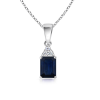 Emerald Cut Sapphire and Diamond Pendant in White Gold 14K - Necklaces - $1,109.99 