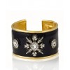 KENNETH JAY LANE Royal Swarovski Crystal on Black Enamel Cuff Bracelet - Bracelets - $225.00 