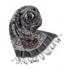 TOLANI Fancy Embroidered Beaded Wool Scarf Shawl in Grey - Scarf - $139.00 