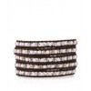CHAN LUU Cream Pearl and Crystal Wrap Bracelet on Natural Dark Brown Leather - Bracelets - $195.00  ~ £148.20