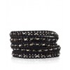 CHAN LUU Black and White Agate and Jet Swarovski Crystal Wrap Bracelet on Natural Black Leather - Braccioletti - $215.00  ~ 184.66€