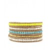 CHAN LUU Neon Yellow Mix Wrap Bracelet on Beige Leather - Bracelets - $210.00 