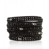 CHAN LUU Men's Faceted Onyx Wrap Bracelet with Sterling Silver Skulls on Black Leather - Bracelets - $269.00 