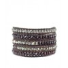 CHAN LUU Burgundy Crystal Mix Wrap Bracelet on Natural Dark Brown Colored Leather - Pulseras - $239.00  ~ 205.27€