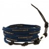CHAN LUU MEN'S Five Wrap Gunmetal Nugget Wrap Bracelet on Black Leather with Dark Blue Thread - 手链 - $194.00  ~ ¥1,299.86