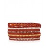 CHAN LUU  Swarovski Pearl Orange Mix Wrap Bracelet on Natural Brown Leather - Bracelets - $214.00 