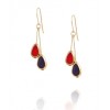 RONNI KAPPOS Double Tear Drops Gold Framed Earrings in Navy and Red - Earrings - $139.00 
