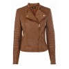 Collarless Leather Biker Jacket - Jacket - coats - $280.00 