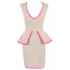 Rochelle' Nude & Neon Pink Peplum V Neck Stretch Crepe Dress - ワンピース・ドレス - £89.99  ~ ¥13,326