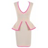 Rochelle' Nude & Neon Pink Peplum V Neck Stretch Crepe Dress - Obleke - £89.99  ~ 101.70€