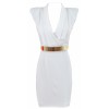 Aurora' White Pleated V Neck Strong Shoulder Dress - Inspired By Kim Kardashian - 连衣裙 - £99.99  ~ ¥881.52