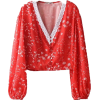 lace-trimmed shirt blouse - 半袖衫/女式衬衫 - $25.99  ~ ¥174.14