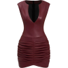 maroon leather v cut ruffle dress - ワンピース・ドレス - 