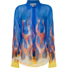 Moschino, Flame, Blue, Sheer, Blouse - Camisa - longa - 