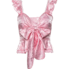 pink bow satin top - 半袖衫/女式衬衫 - 