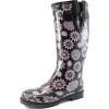 pink daisies black rain boot - 靴子 - 
