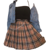 plaid skirt with black tank & denim jack - Gonne - 