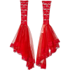 red long fingerless gloves lace - Gloves - $11.27 