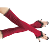 red long fingerless gloves lace velvet - Rukavice - 