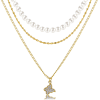 retro full rhinestone butterfly pearl three-layer gold alloy necklace wholesale - ネックレス - $0.98  ~ ¥110