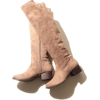 tall tan suede block heel boots - Škornji - 
