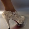 white ivory lace pearls Wedding shoes pu - Klasyczne buty - 