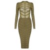whoinshop Women's Long Sleeve Studded Party Bandage Dress with Sheer Mesh - Dresses - $69.00 