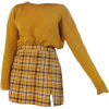 yellow plaid skirt and sweater - スカート - 