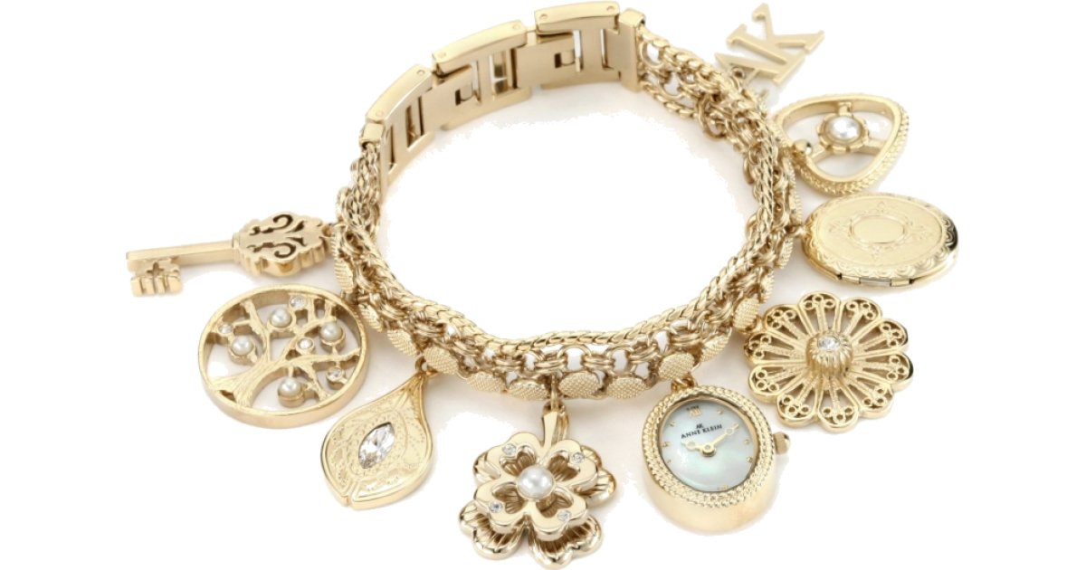 Anne Klein Key-Leaf Gold-Tone Charm Bracelet Watch --- 8096CHRM (New i... |  TikTok