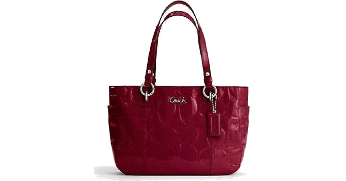 Coach BURGUNDY Embossed Signature Patent Leather Tote Bag Shoulder F17729