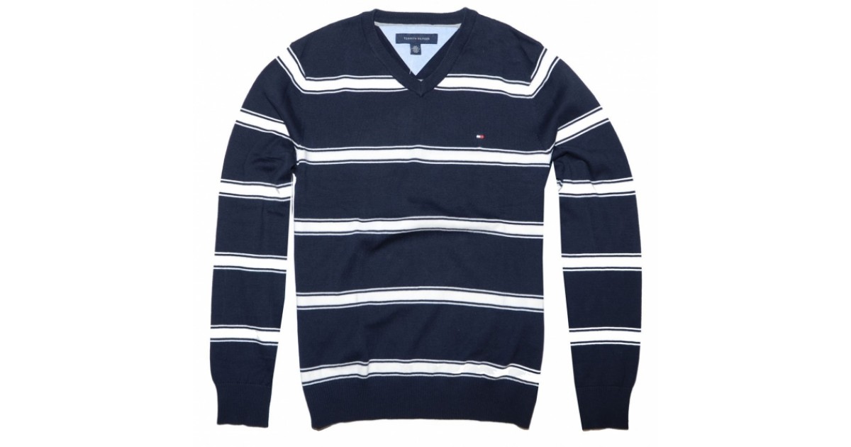 navy blue striped pullover 