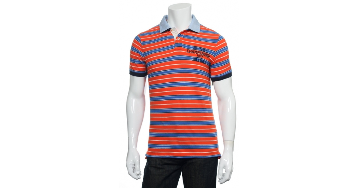 orange and blue tommy hilfiger shirt