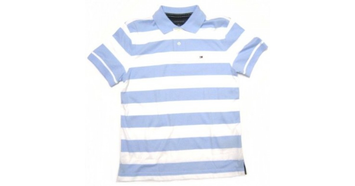 blue and white striped tommy hilfiger shirt