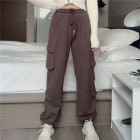 Elastic waist loose-fitting overalls pockets casual pants sports pants - Jeans - $28.99 