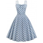 Vintage Polka Dot Strap Dress 1950s Floral Spring Cocktail Rockabilly Swing Tea Dress