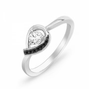 10KT White Gold Black And White Round Diamond Promise Ring (1/6 cttw) - Rings - $222.00 